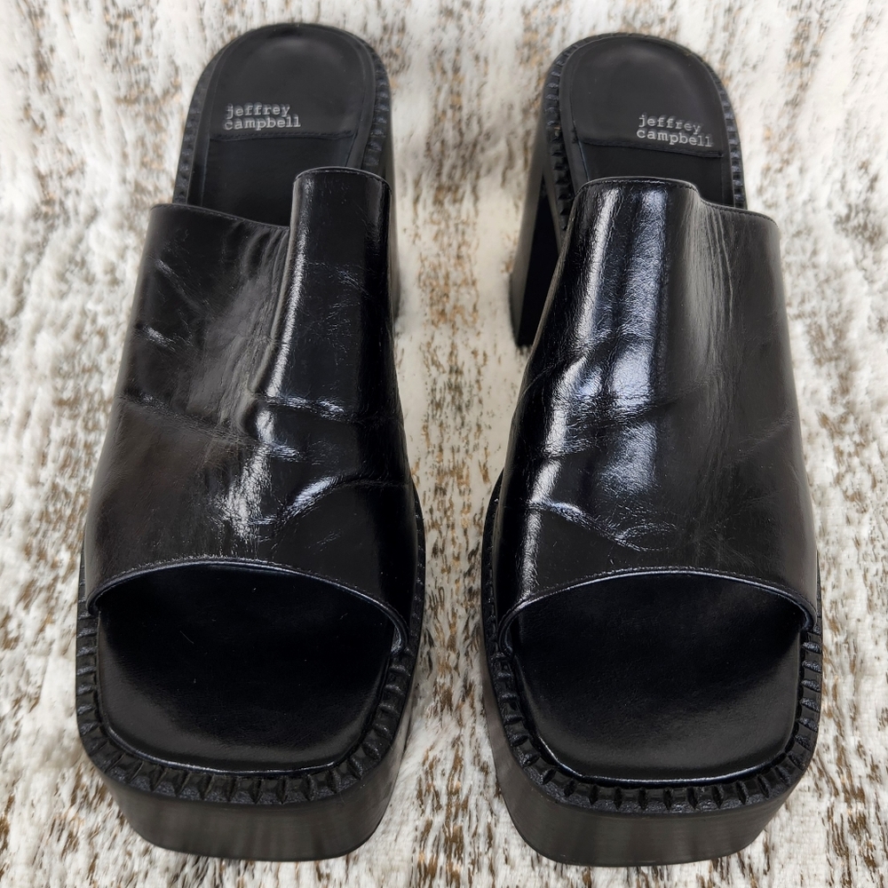 Jeffrey Campbell "Concert Platform Mule" Sandal Black Leather | Women's Size 10 - Picture 4 of 13